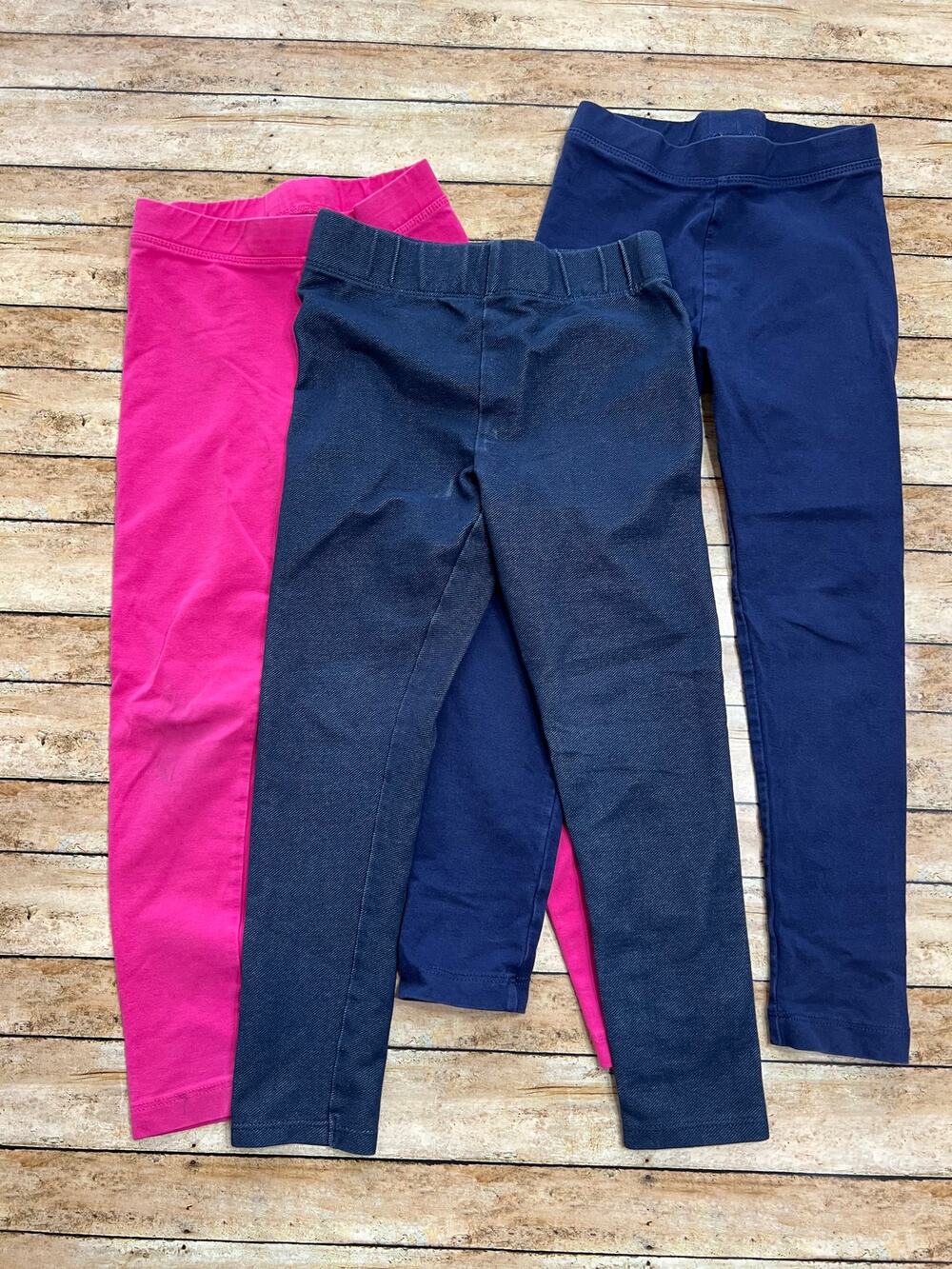 Spotted Zebra Bundle of Leggings Pink, Denim, Navy Blue Girls Size XS (4/5)